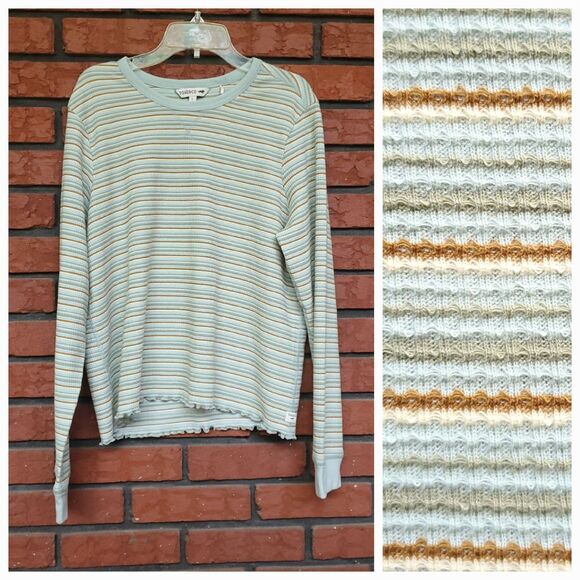 Toad&Co Tops - Toad &Co Foothill Long Sleeve Crew II Womens L Green Stripe Thermal Waffle Knit